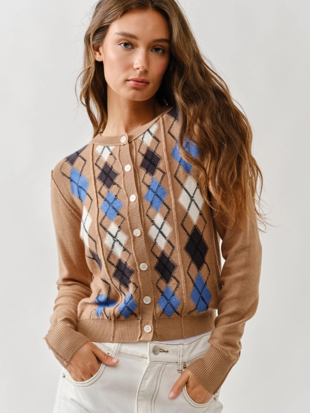 Free People We The Free Wool Cashmere Blend Aydin Plaid School Girl Cardi Tan